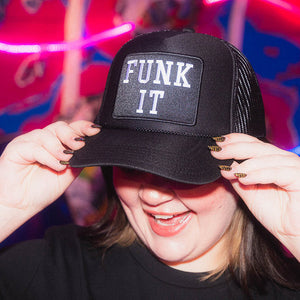 Funk It: Black Trucker Hat with Appliqued 'Funk It' Patch