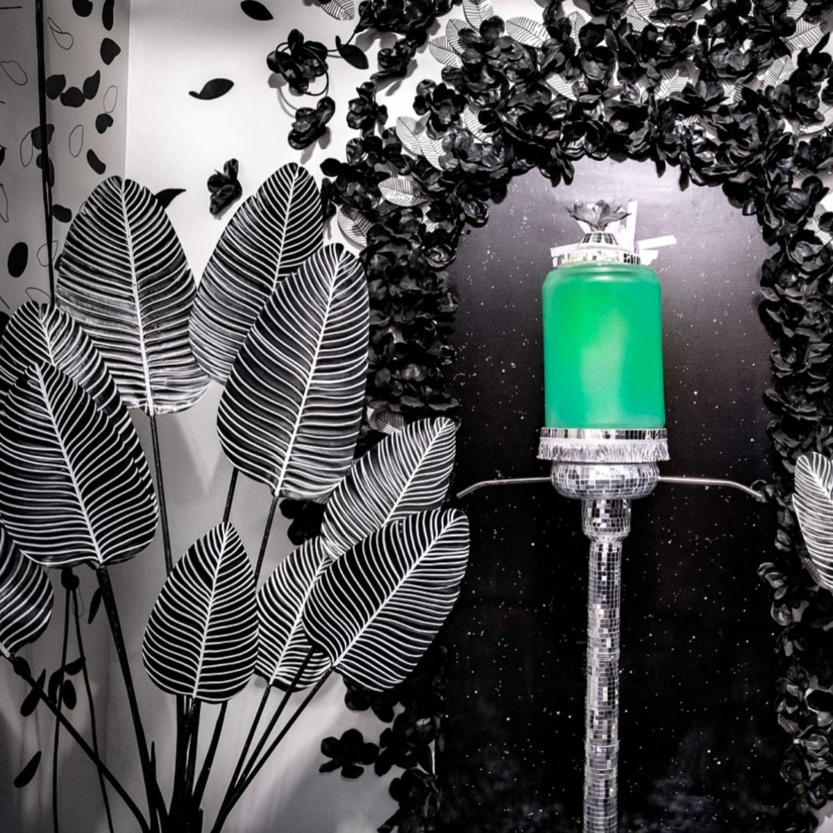 Maggie Bard's black & white Absinthe Garden, a JAMNOLA exhibit