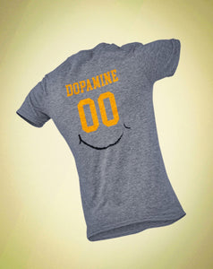 Back_of_Heather_Grey_Unisex_Tee_Shirt_Dopamine with double zeros as eyes and a black smile creating a smiley face