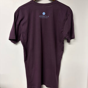 Purple shirt on a hanger with 'JAMNOLA' branding on a white background