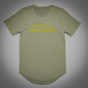 Its about New Orleans Army Green Curved Bottom Unisex Tee Shirt 