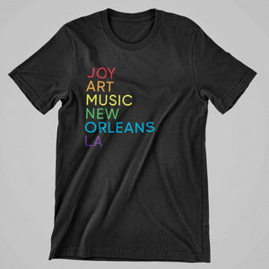 JAMNOLA Unisex Pride Tee Joy Art Music New Orleans LA (JAMNOLA) In Rainbow Texts