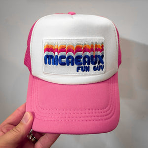 Micreaux Fun Guy Trucker Hat Pink with embroidered Patch