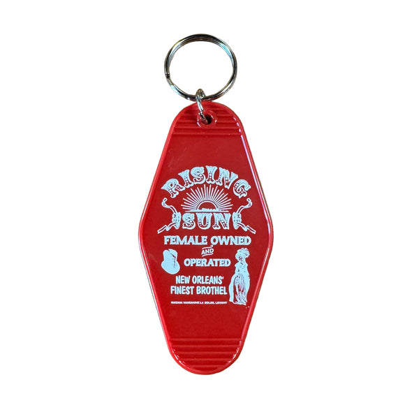 Red hotel room key keychain with house of the Rising Sun New Orleans Brothel
